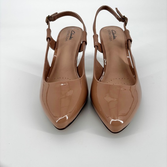 Clarks Collection Illeana Sky Praline‎ Patent sz 10 Tan Slingback Heels Pumps - Picture 4 of 9